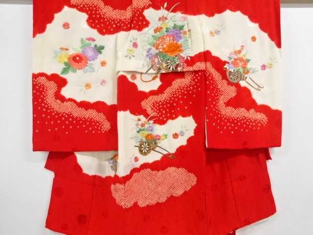 JAPANESE KIMONO / ANTIQUE KIMONO / SHIBORI / EMBROIDERY / FLOWER CART